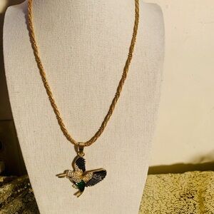 Vintage Signed Napier Gold Chain with Hummingbird Pendant Necklace